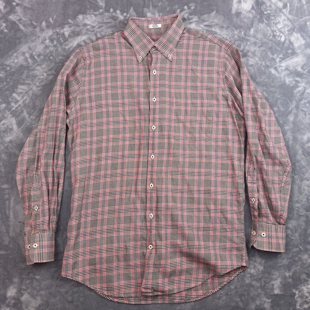 Peter Millar Men's Houndstooth Plaid Long Sleeve Button Up Shirt Size M